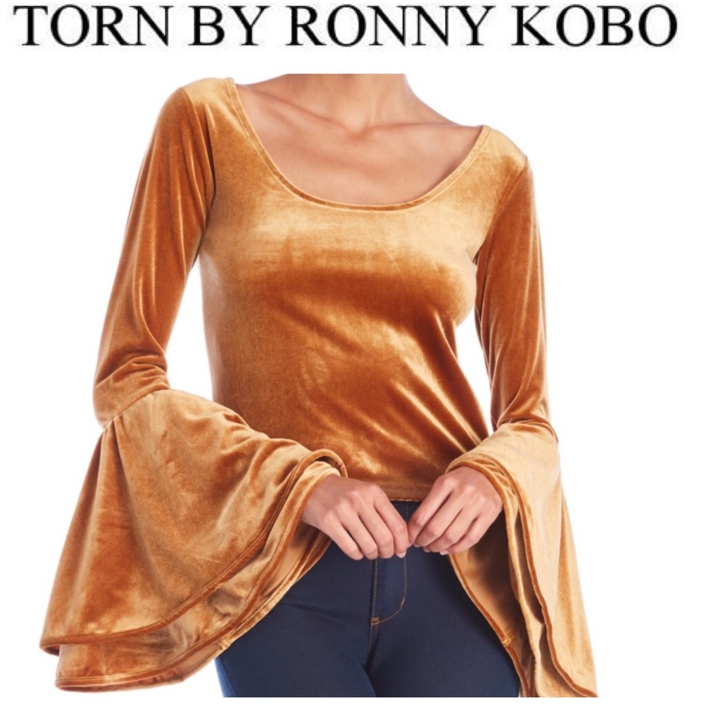 TORN BY RONNY KOBO Sabrina Velvet Bell Sleeve Top - Picture 1 of 8